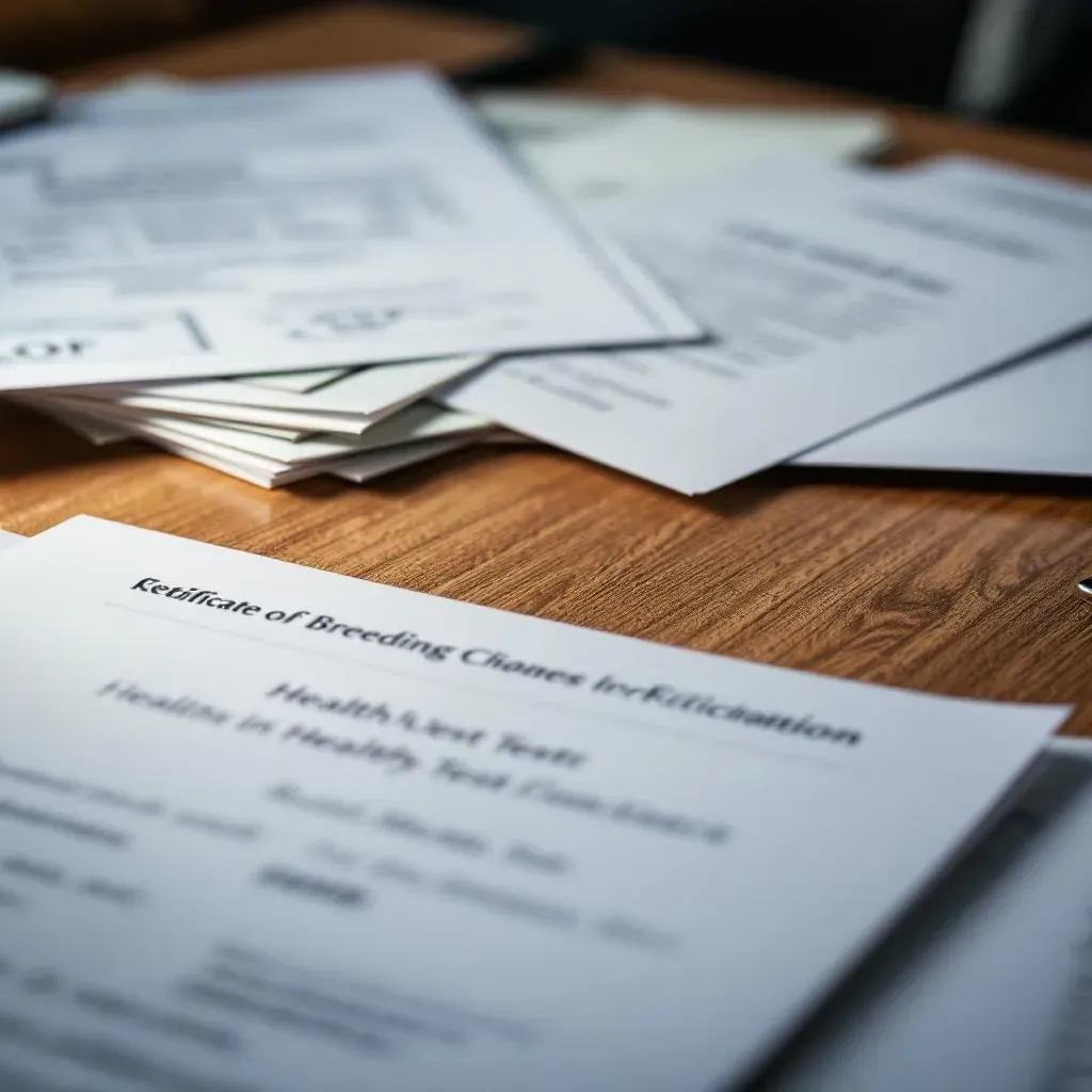 Documents officiels d'élevage de dogue allemand avec papiers LOF et certificats de santé